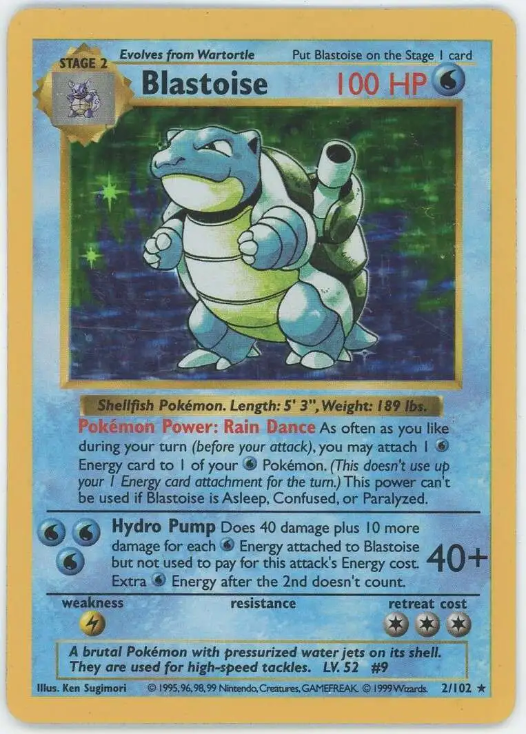 Pokemon Base Set Holo Rare Blastoise #2 [Shadowless] [Moderately Played]