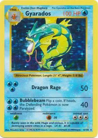 Pokemon Base Set Rare Holo Gyarados #6 [Lightly Played Shadowless]