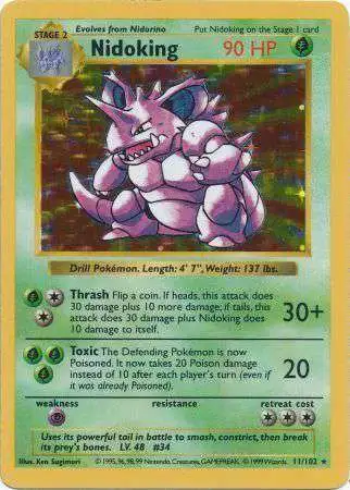 Pokemon Base Set Holo Rare Nidoking #11 [Shadowless] [Lightly Played]