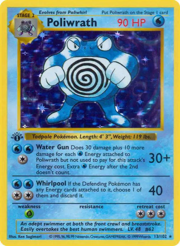 Pokemon Base Set Holo Rare Poliwrath #13 [Shadowless] [Heavily Played]