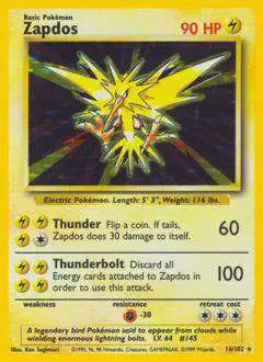 Pokemon Base Set Holo Rare Zapdos #16 [Lightly Played]
