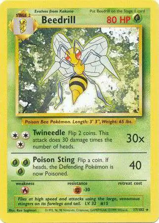 Pokemon Base Set Rare Beedrill #17 [Shadowless - Lightly Played] [Lightly Played]