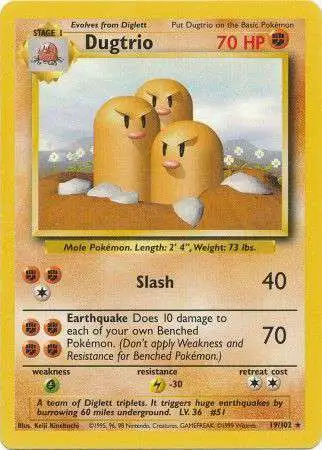 Pokemon Base Set Rare Dugtrio #19 [Moderately Played]