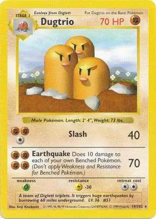 Pokemon Base Set Rare Dugtrio #19 [Shadowless]
