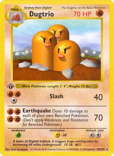 Pokemon Base Set Single Card Rare Dugtrio 19 1st Edition, Lightly Played Lightly Played - ToyWiz Pokemon Base Set Single Card Rare Dugtrio 19 1st Edition, Lightly Played Lightly Played - ToyWiz