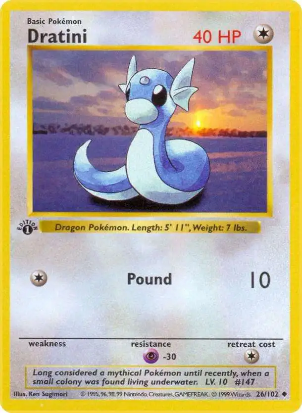 Pokemon Base Set Uncommon Dratini #26 [1st Edition]