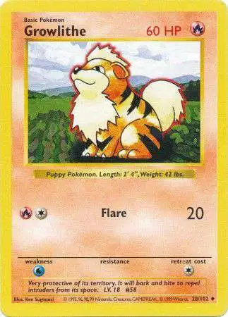 Pokemon Base Set Uncommon Growlithe #28 [Shadowless]