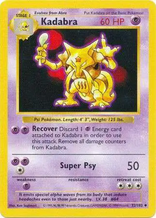 Pokemon Base Set Uncommon Kadabra #32 [Shadowless B] [Lightly Played]