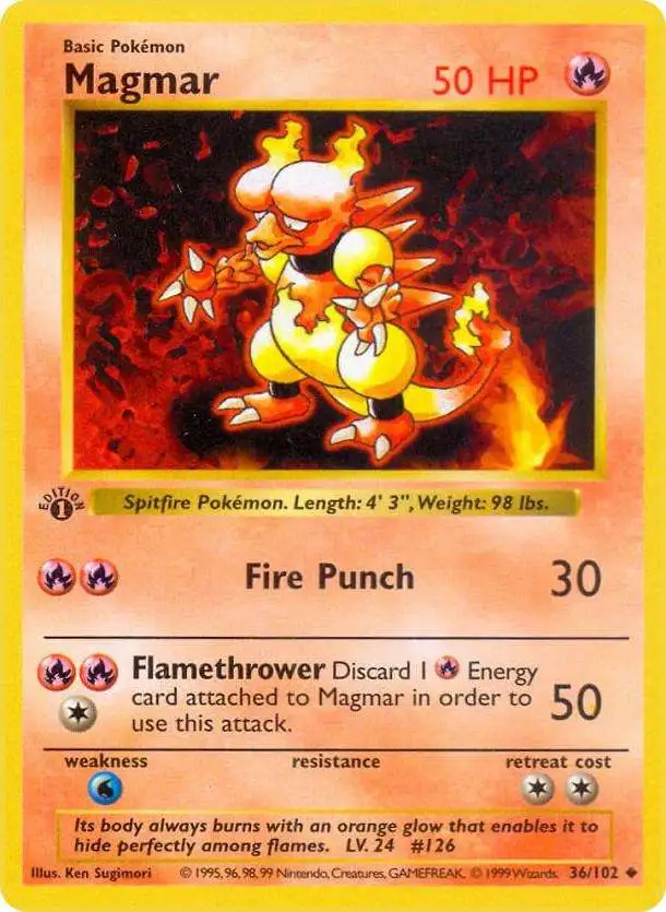 Pokemon Base Set Uncommon Magmar #36 [1st Edition]