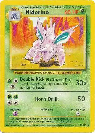 Pokemon Base Set Uncommon Nidorino #37 [Moderately Played]