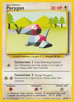 Pokemon Card NM+ 39/102 PORYGON Base Set Unlimited Ed Uncommon 