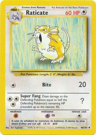 Pokemon Base Set Uncommon Raticate #40 [Moderately Played]