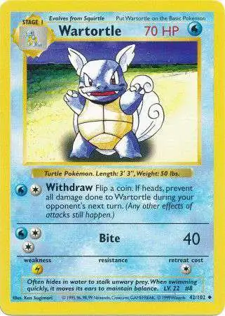 Pokemon Base Set Uncommon Wartortle #42 [Shadowless] [Lightly Played]