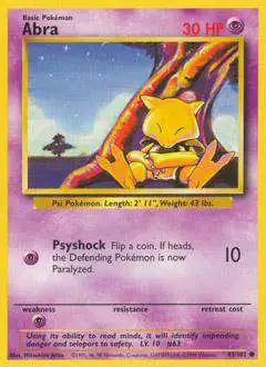 Pokemon Base Set Single Card Common Abra 43 Moderately Played - ToyWiz