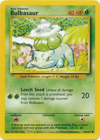 Pokemon Base Set Common Bulbasaur #44 [Heavily Played]