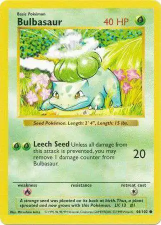 Pokemon Base Set Common Bulbasaur #44 [Shadowless]