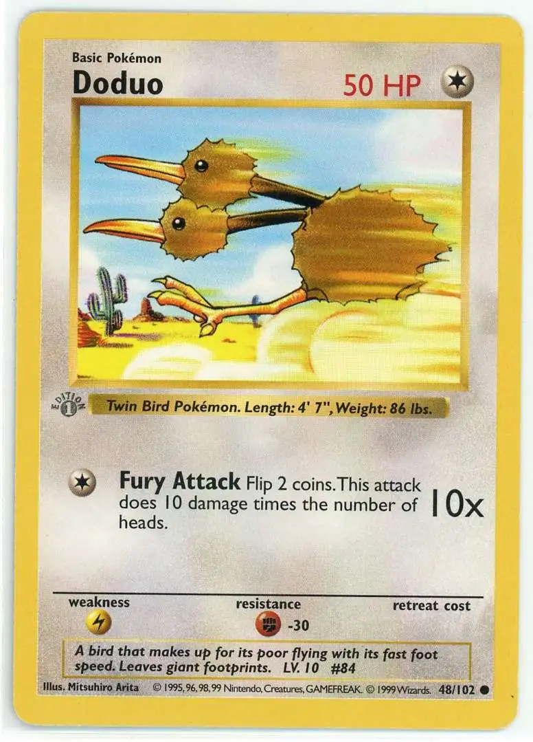 Pokemon Base Set Common Doduo #48 [1st Edition, Grey Stamp]