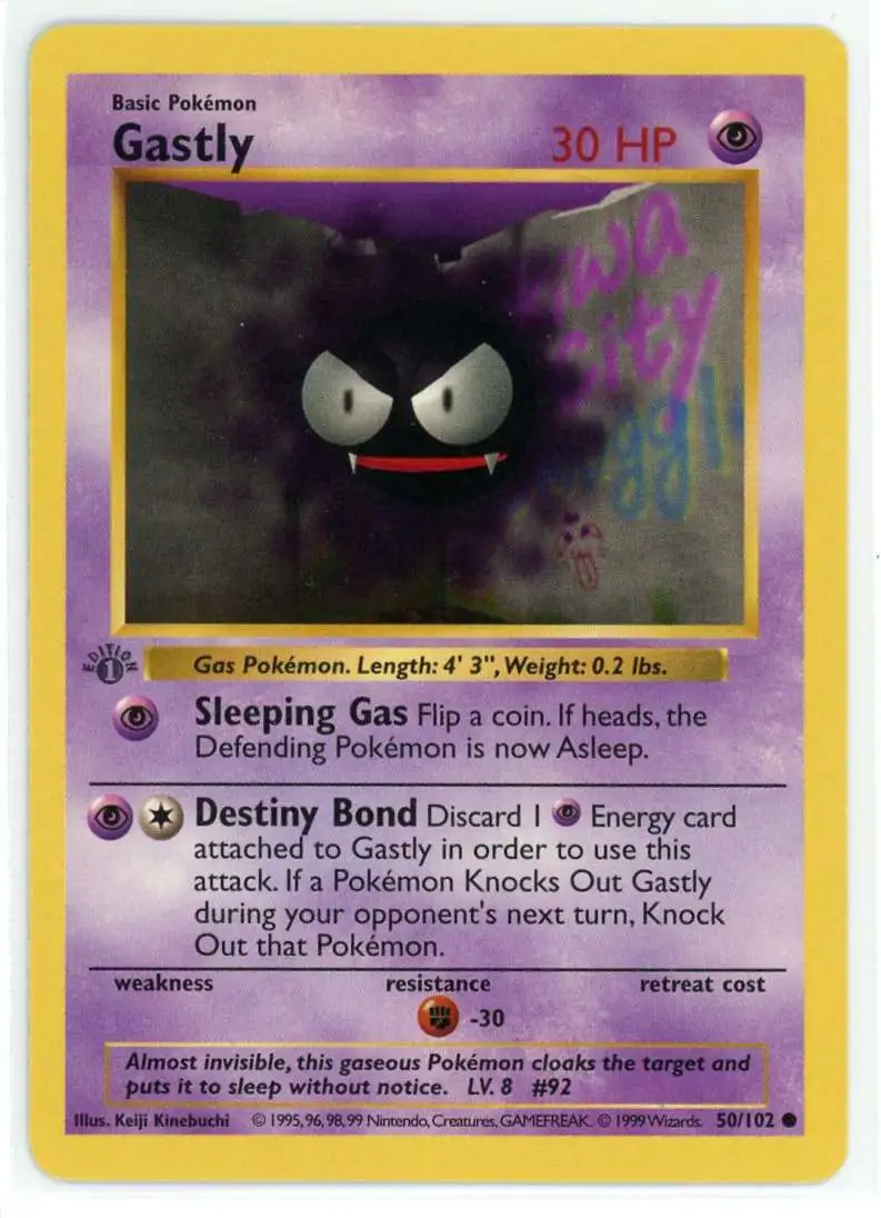 Pokemon Base Set Common Gastly #50 [1st Edition, Grey Stamp]
