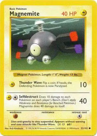 Pokemon Base Set Common Magnemite #53 [Shadowless, Lightly Played] [Lightly Played]