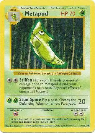 Pokemon Base Set Single Card Common Metapod 54 Shadowless