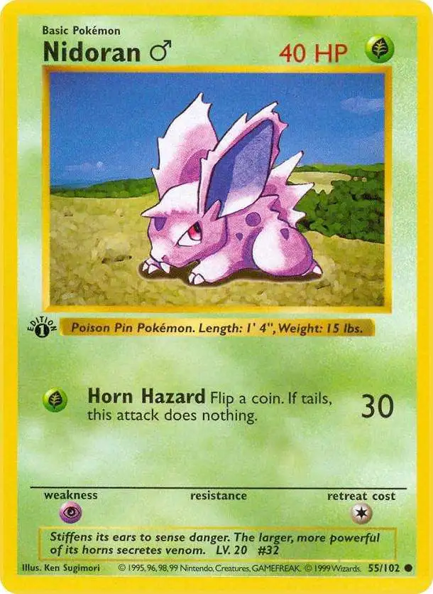 Pokemon Base Set Common Nidoran M #55 [1st Edition]