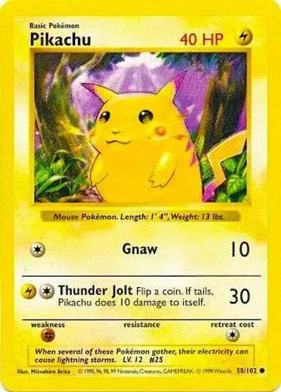 Pokemon Base Set Common Pikachu #58 [Shadowless, Yellow Cheeks]