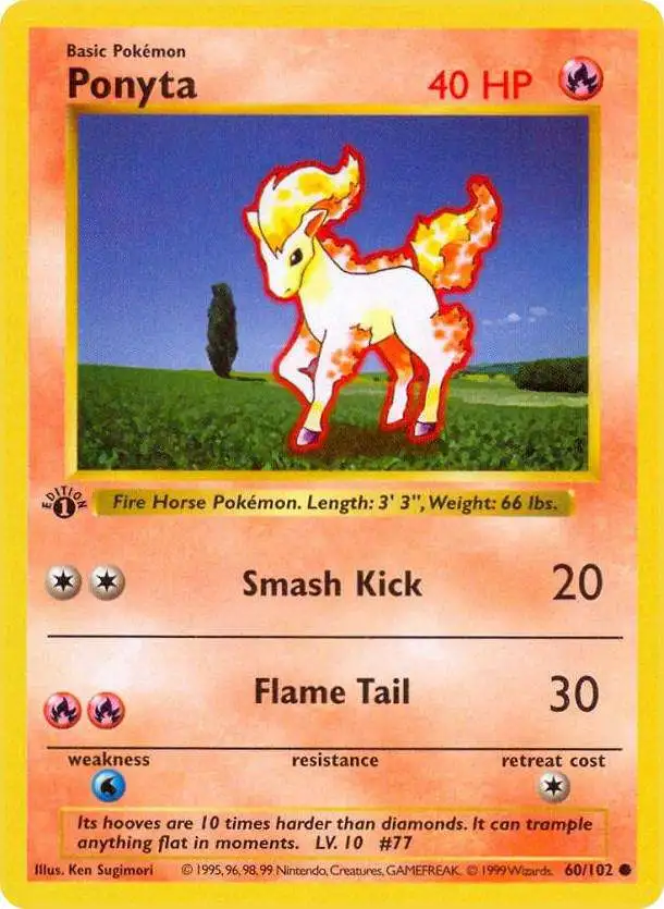 Pokemon Base Set Common Ponyta #60 [1st Edition, Shadowless] [Lightly Played]