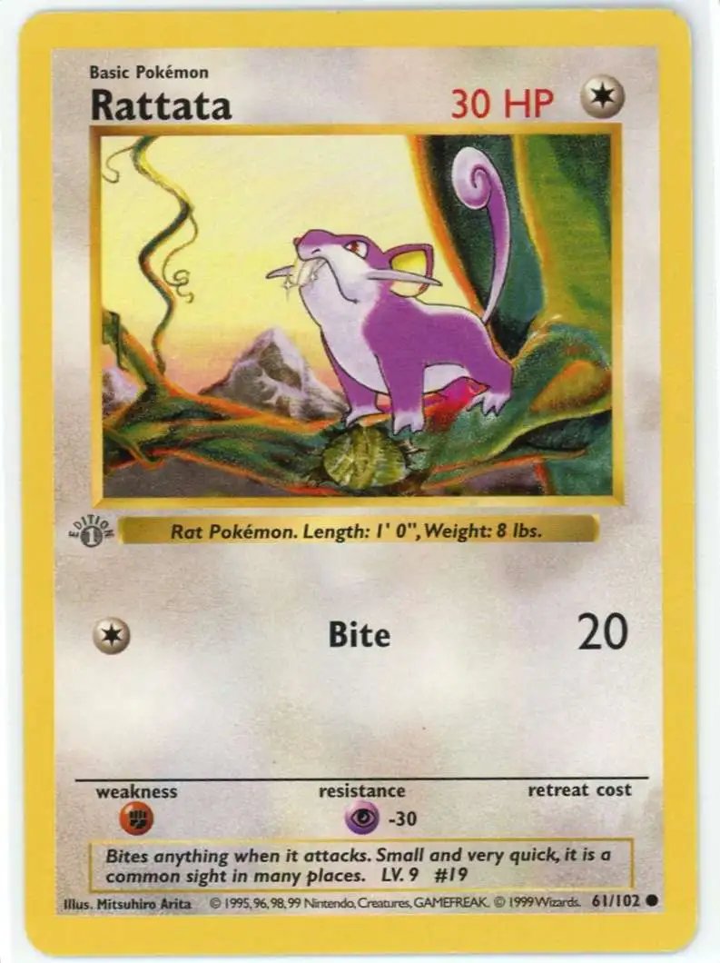 Pokemon Base Set Common Rattata #61 [1st Edition, Grey Stamp]