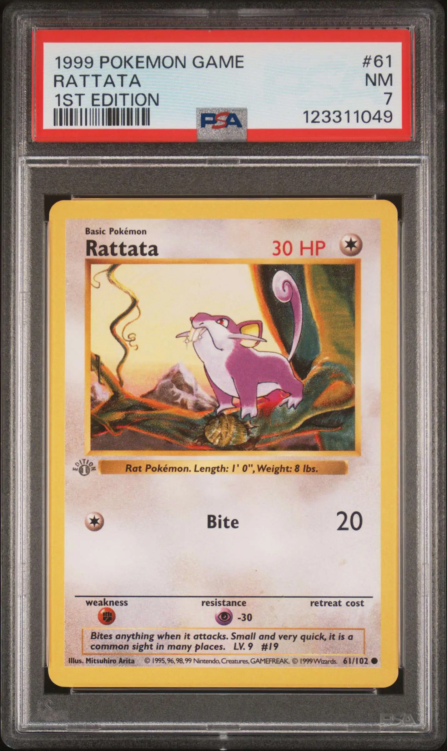 Pokemon Base Set Common Rattata #61 [Shadowless PSA 7 1st Edition Grey Stamp]