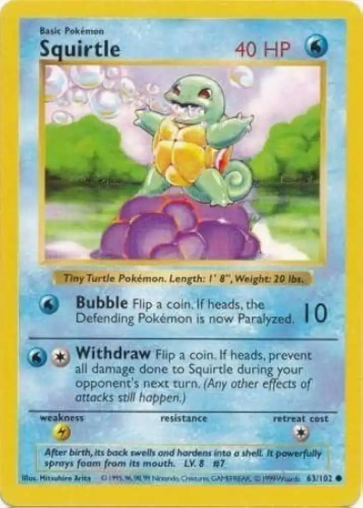 Squirtle ゼニガメ ● シャドウレス　 Shadowless　NO.2 Pokemon Base Set Single Card Common Squirtle 63 Shadowless - ToyWiz