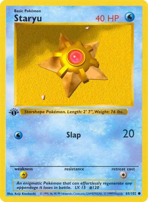 Pokemon Base Set Common Staryu #65 [1st Edition, Grey Stamp]