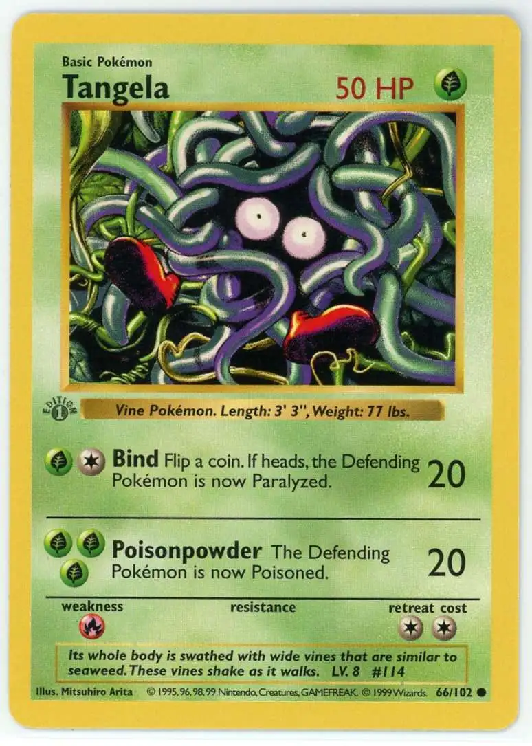 Pokemon Base Set Common Tangela #66 [1st Edition, Grey Stamp]