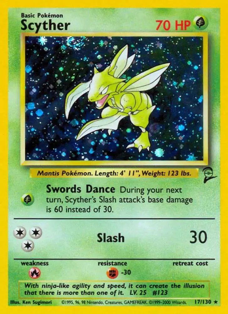 Pokemon Trading Card Game Base Set 2 Holo Rare Scyther #17 [Damage]