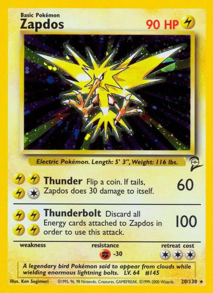 Pokemon Trading Card Game Base Set 2 Holo Rare Zapdos #20 [Lightly Played]