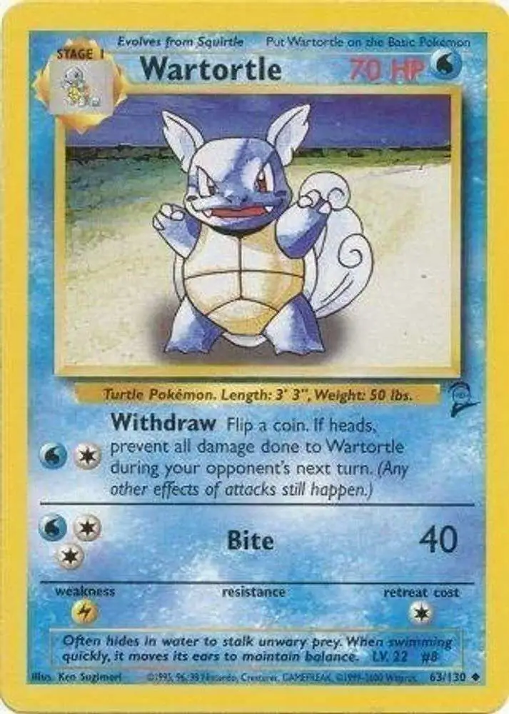 Pokemon Trading Card Game Base Set 2 Uncommon Wartortle #63