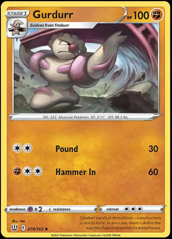 Pokemon Trading Card Game Sword & Shield Battle Styles Uncommon Gurdurr #74