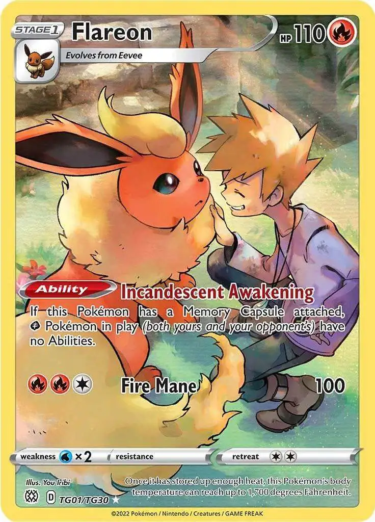 Pokemon Trading Card Game Sword & Shield Brilliant Stars Ultra Rare Flareon TG01 [Trainer Gallery]