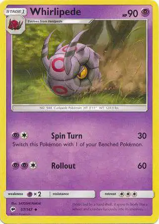 Pokemon Trading Card Game Sun & Moon Burning Shadows Uncommon Whirlipede #57