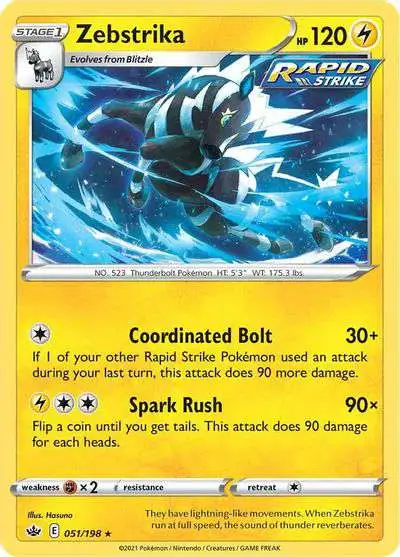 Pokemon Trading Card Game Sword & Shield Chilling Reign Rare Zebstrika #51