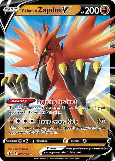 Pokemon Trading Card Game Sword & Shield Chilling Reign Ultra Rare Holo Galarian Zapdos V #80