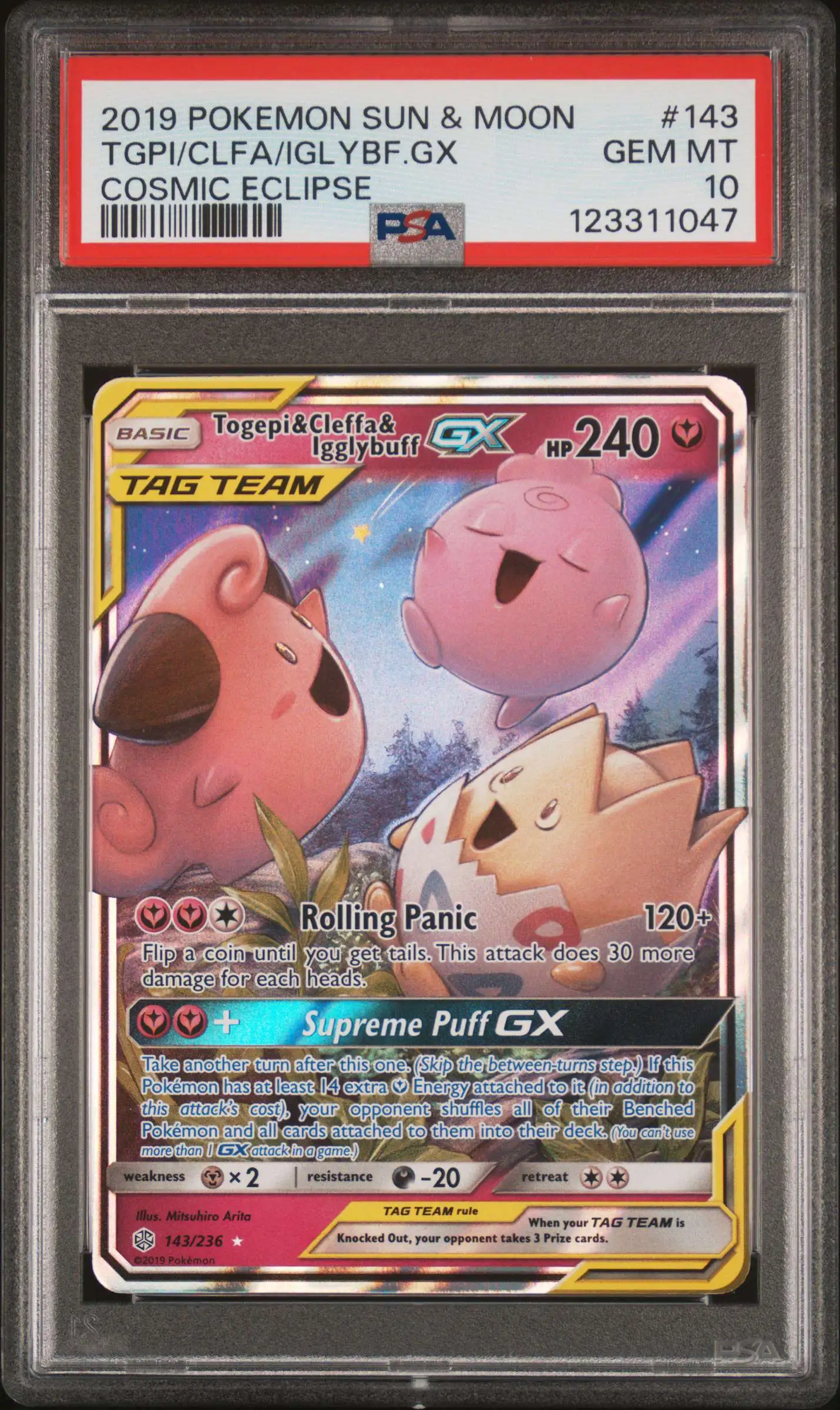 Pokemon Trading Card Game Sun & Moon Cosmic Eclipse Ultra Rare Togepi & Cleffa & Igglybuff GX #143 [PSA 10]