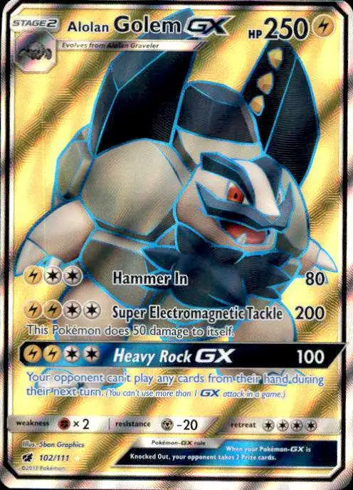 Pokemon Sun & Moon Crimson Invasion Ultra Rare Alolan Golem GX #102