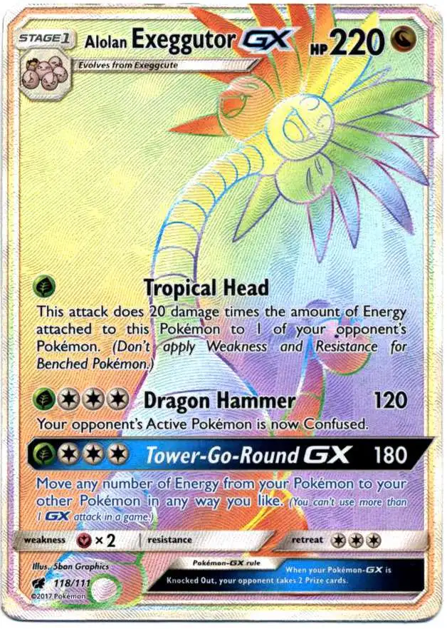 Pokemon Sun & Moon Crimson Invasion Hyper Rare Alolan Exeggutor GX #118