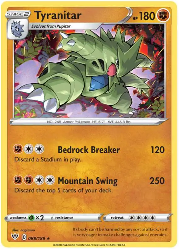 Pokemon Trading Card Game Sword & Shield Darkness Ablaze Rare Holo Tyranitar #88