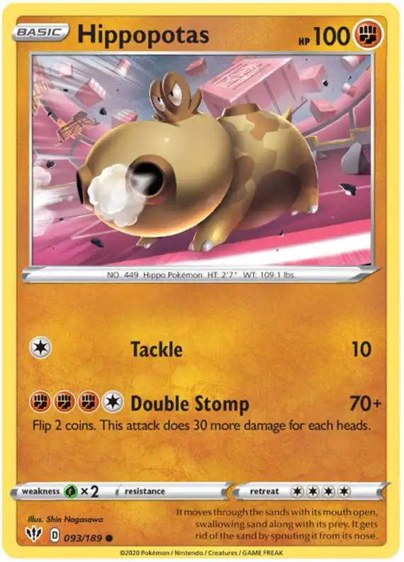 Pokemon Trading Card Game Sword & Shield Darkness Ablaze Common Hippopotas #93