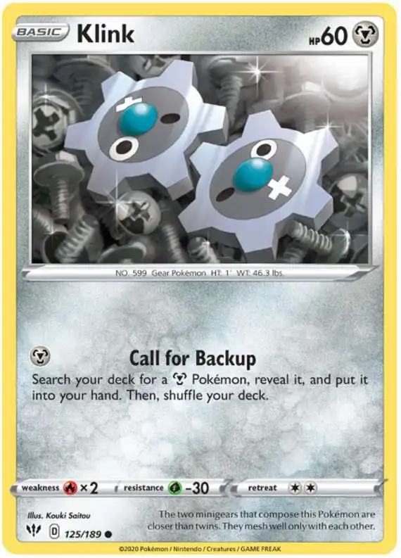 Pokemon Trading Card Game Sword & Shield Darkness Ablaze Common Klink #125
