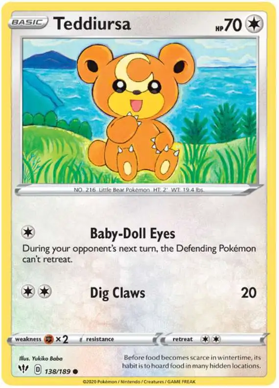 Pokemon Trading Card Game Sword & Shield Darkness Ablaze Common Teddiursa #138