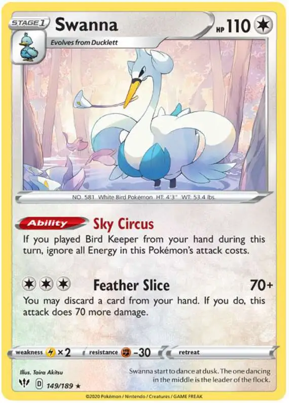 Pokemon Trading Card Game Sword & Shield Darkness Ablaze Rare Swanna #149