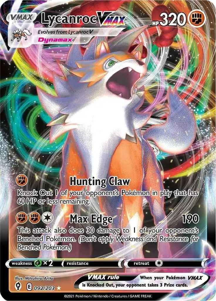 Pokemon Trading Card Game Sword & Shield Evolving Skies Ultra Rare Lycanroc VMAX #92