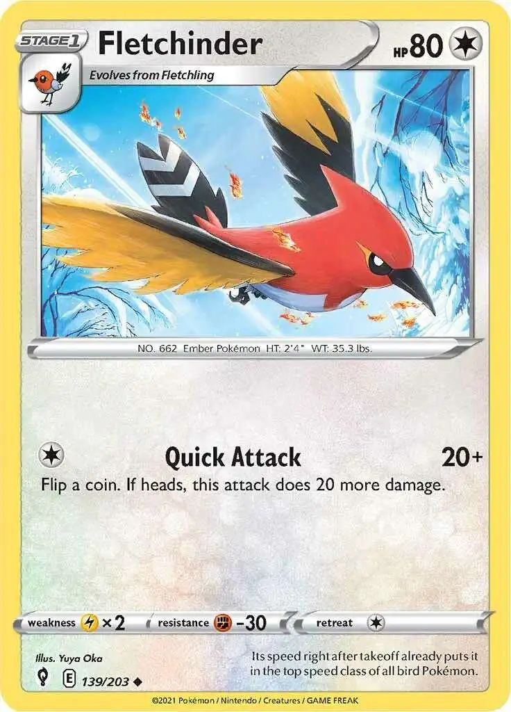 Pokemon Trading Card Game Sword & Shield Evolving Skies Uncommon Fletchinder #139